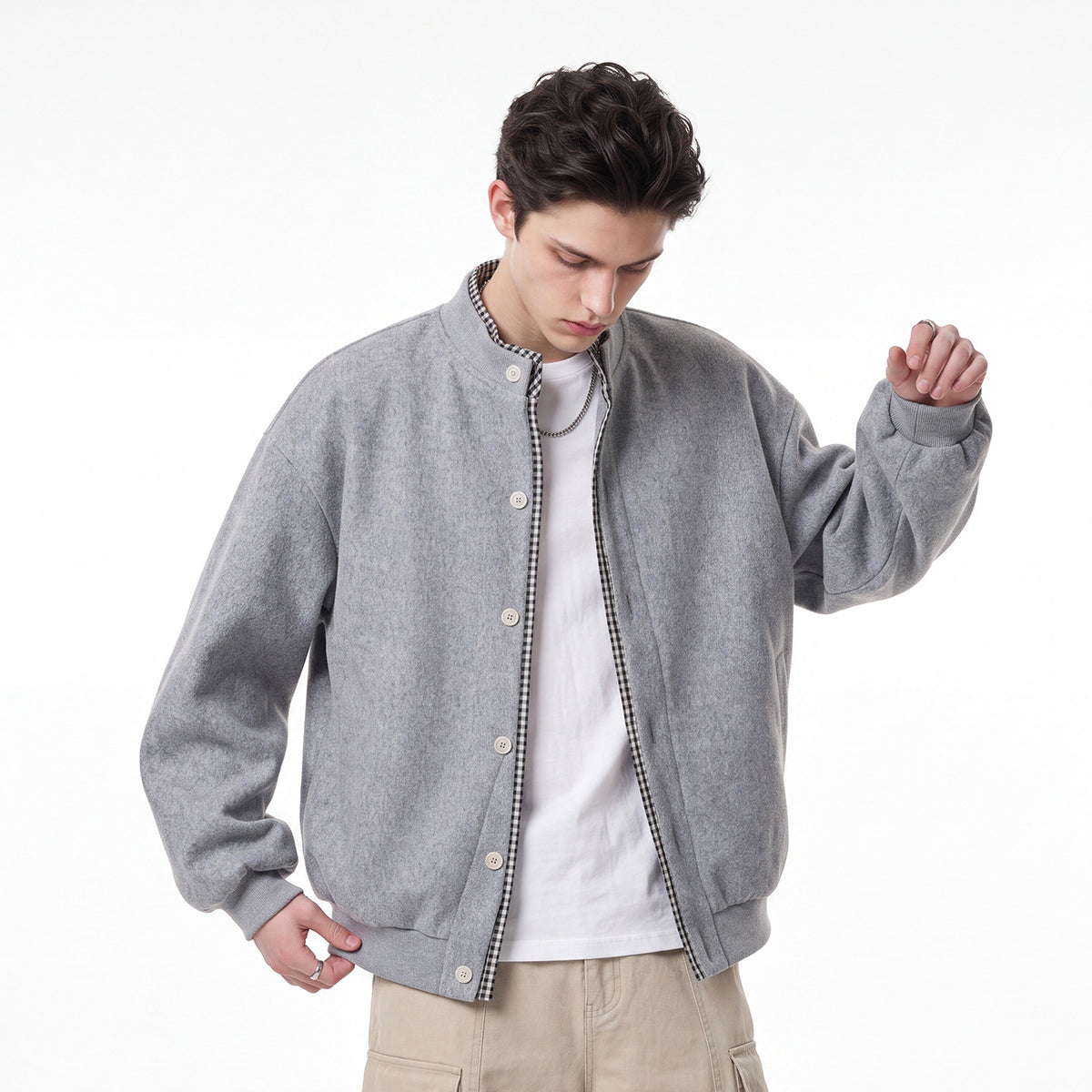 Bowser Men’s Oversized Button Bomber Jacket