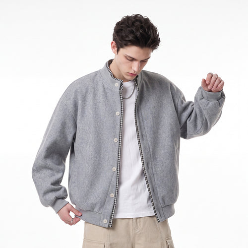 Bowser Men’s Oversized Button Bomber Jacket