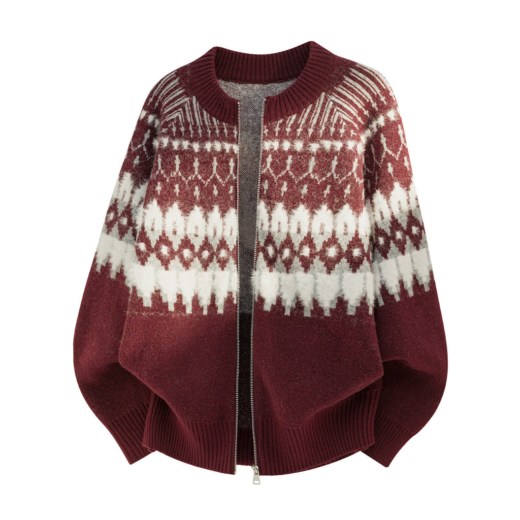 Bowser Men’s Oversized Fair Isle Zip Cardigan