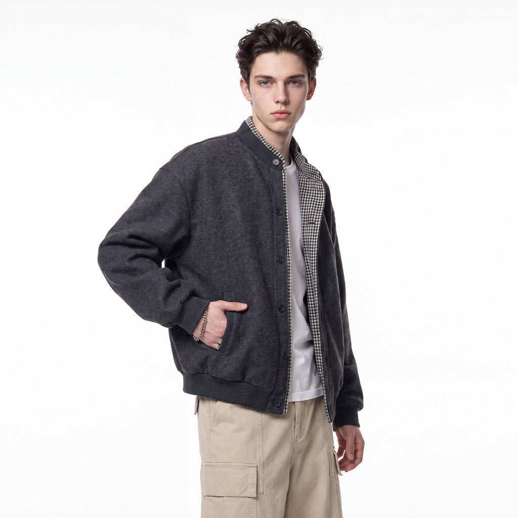 Bowser Men’s Oversized Button Bomber Jacket