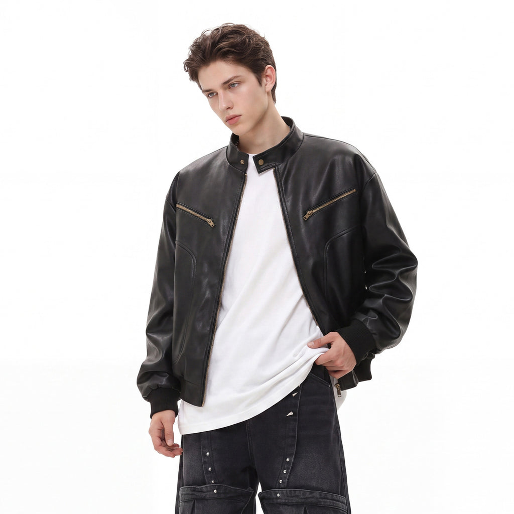 Bowser Men’s Oversized Faux Leather Jacket