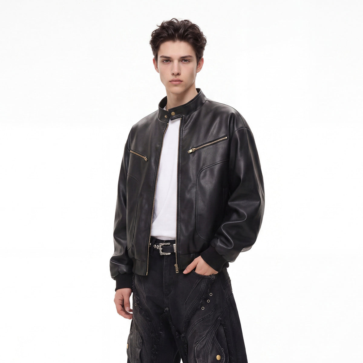 Bowser Men’s Oversized Faux Leather Jacket