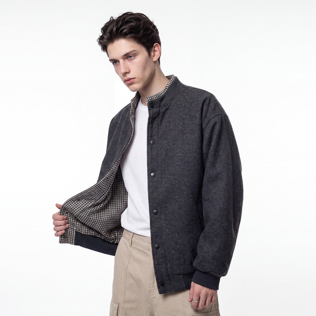 Bowser Men’s Oversized Button Bomber Jacket