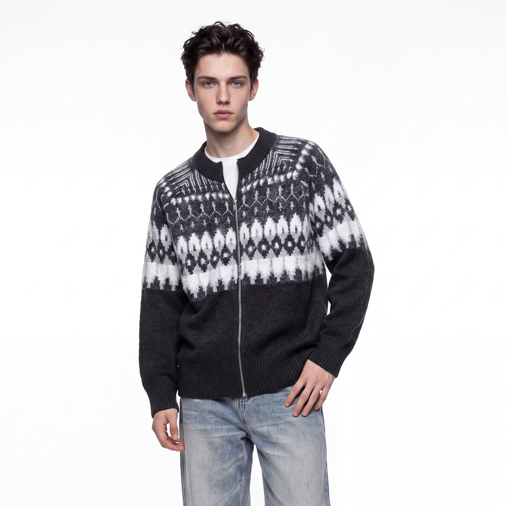 Bowser Men’s Oversized Fair Isle Zip Cardigan