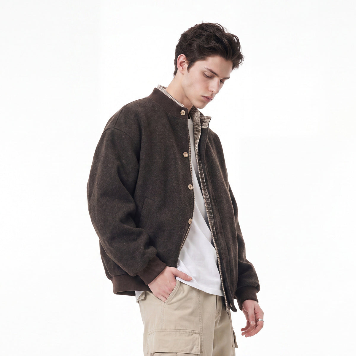 Bowser Men’s Oversized Button Bomber Jacket