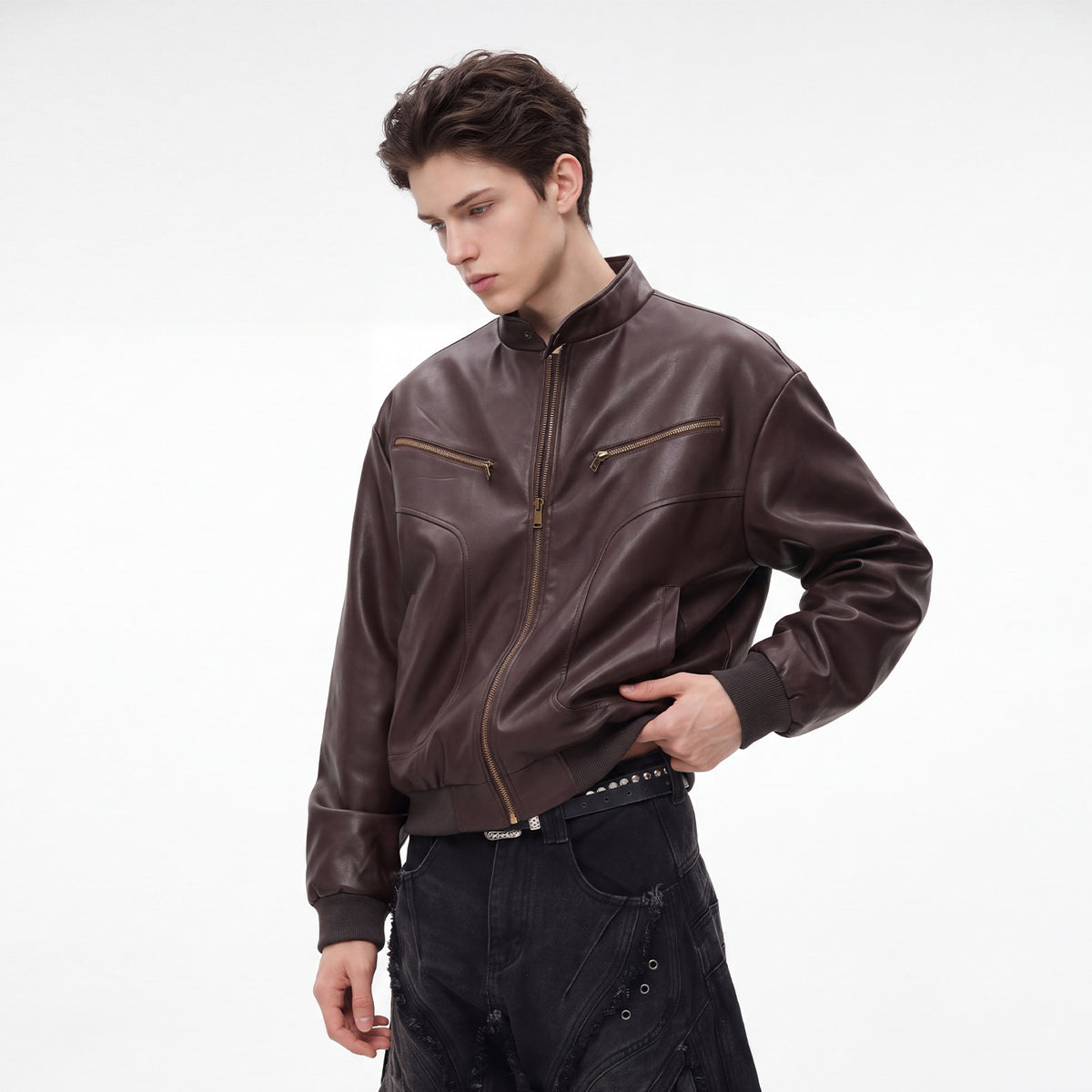 Bowser Men’s Oversized Faux Leather Jacket