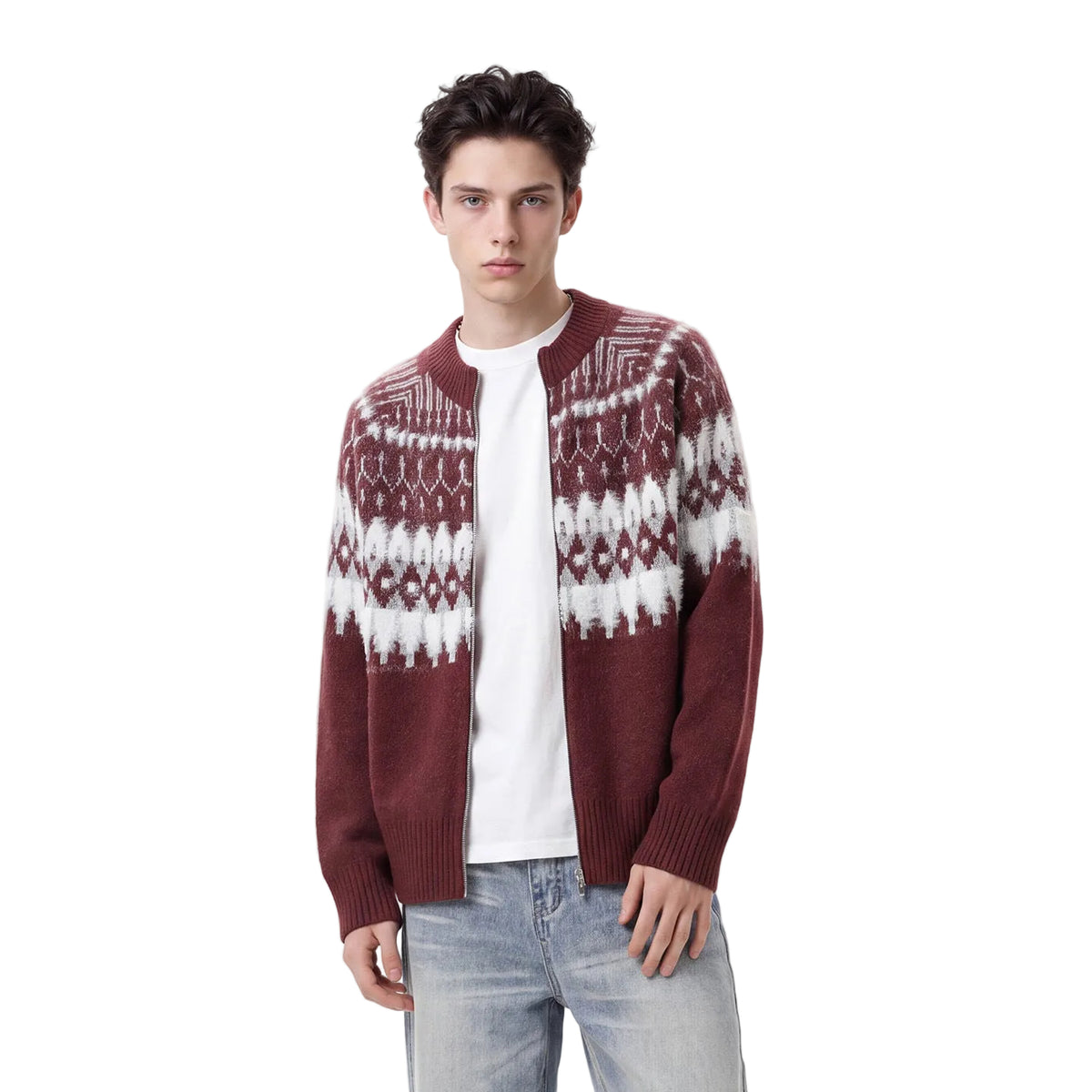 Bowser Men’s Oversized Fair Isle Zip Cardigan