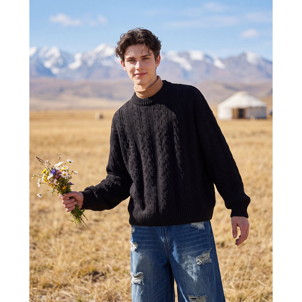 Bowser Men’s Oversized Cable Knit Sweater