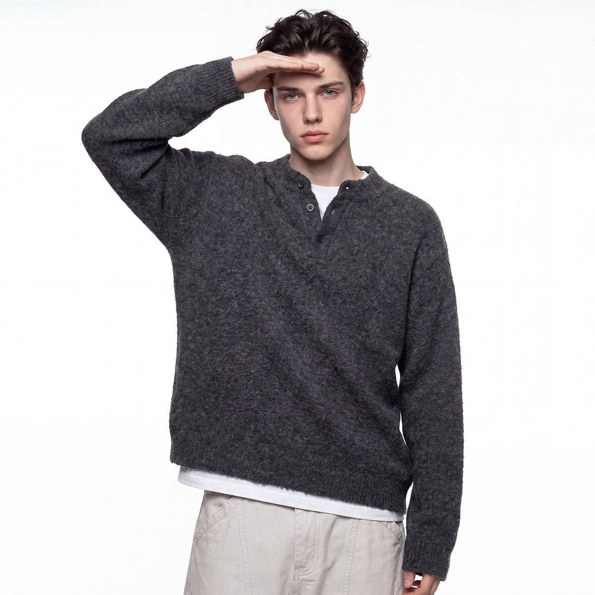 Bowser Men’s Oversized Knit Henley Sweater